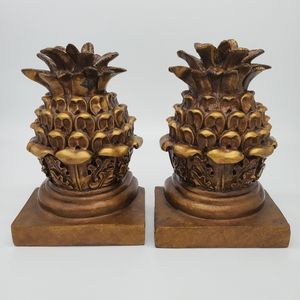 Pair Gilded Cast Resin Pineapple Bookends Book Ends Weigh 8.5 Pounds!